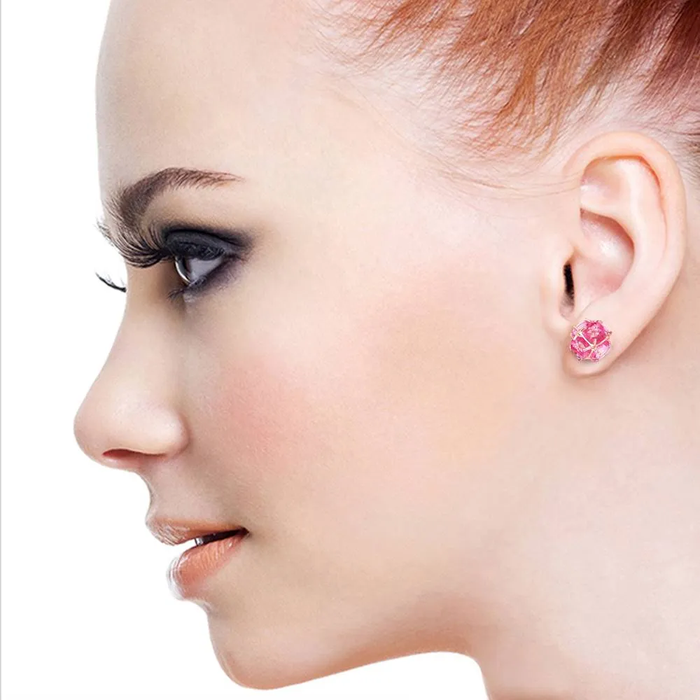 14K Solid Rose Gold Stud Earrings w/ Natural Pink Topaz