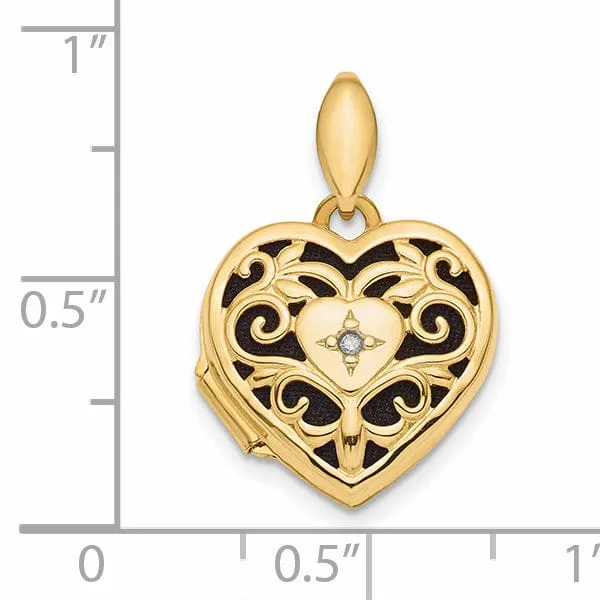 14k Yellow Gold Filigree Diamond Heart Locket