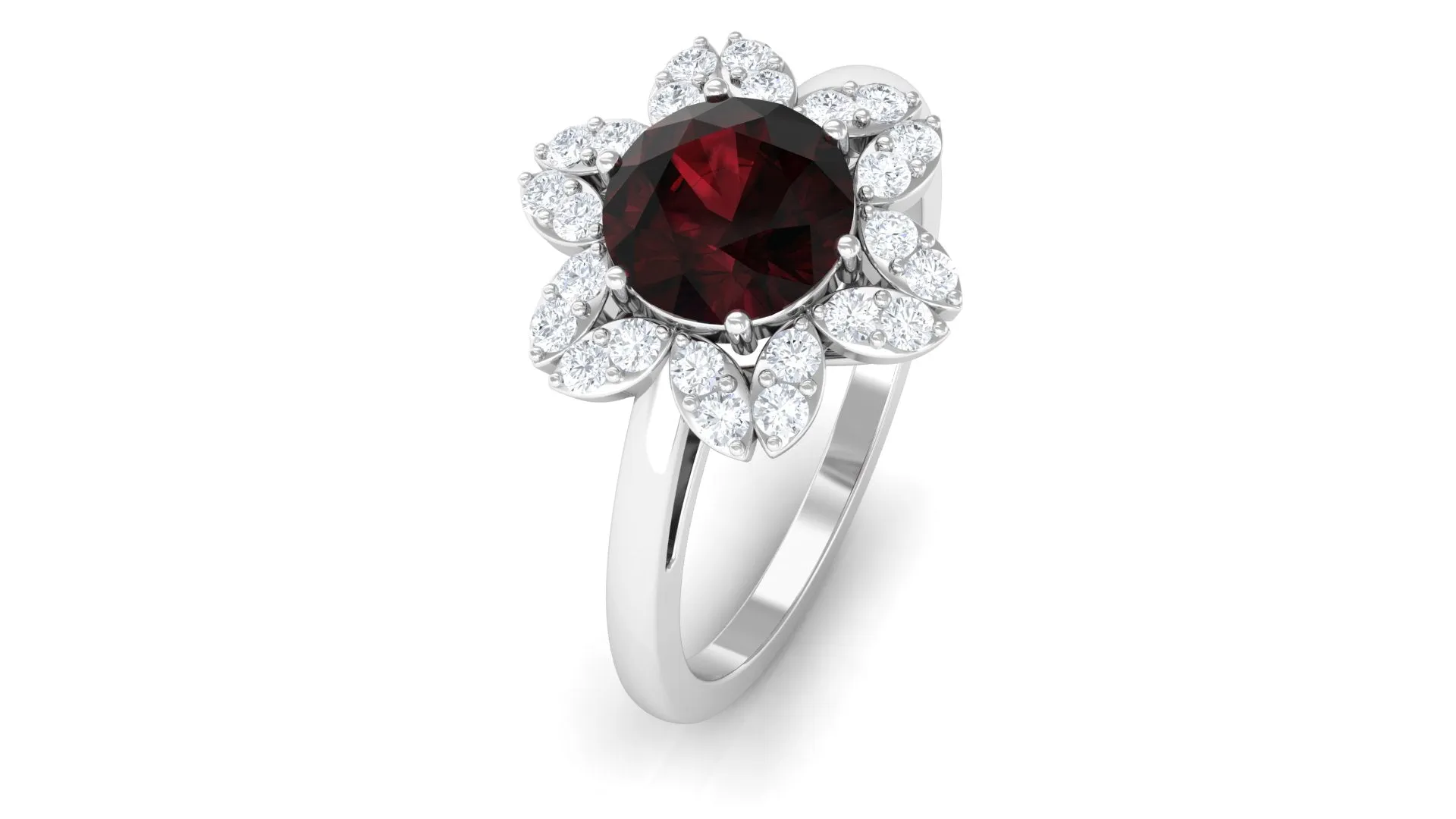 2.25 Ct Round Garnet Flower Engagement Ring with Diamond