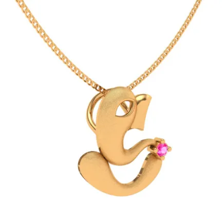 22k High Grade Ganesha Gold Pendant For Women With Pink Gemstones