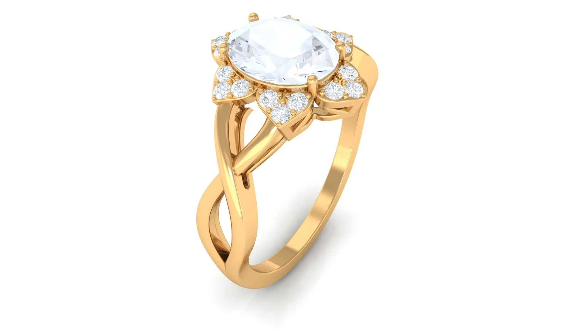 3/4 CT Oval Cut Solitaire Moonstone and Diamond Floral Halo Ring