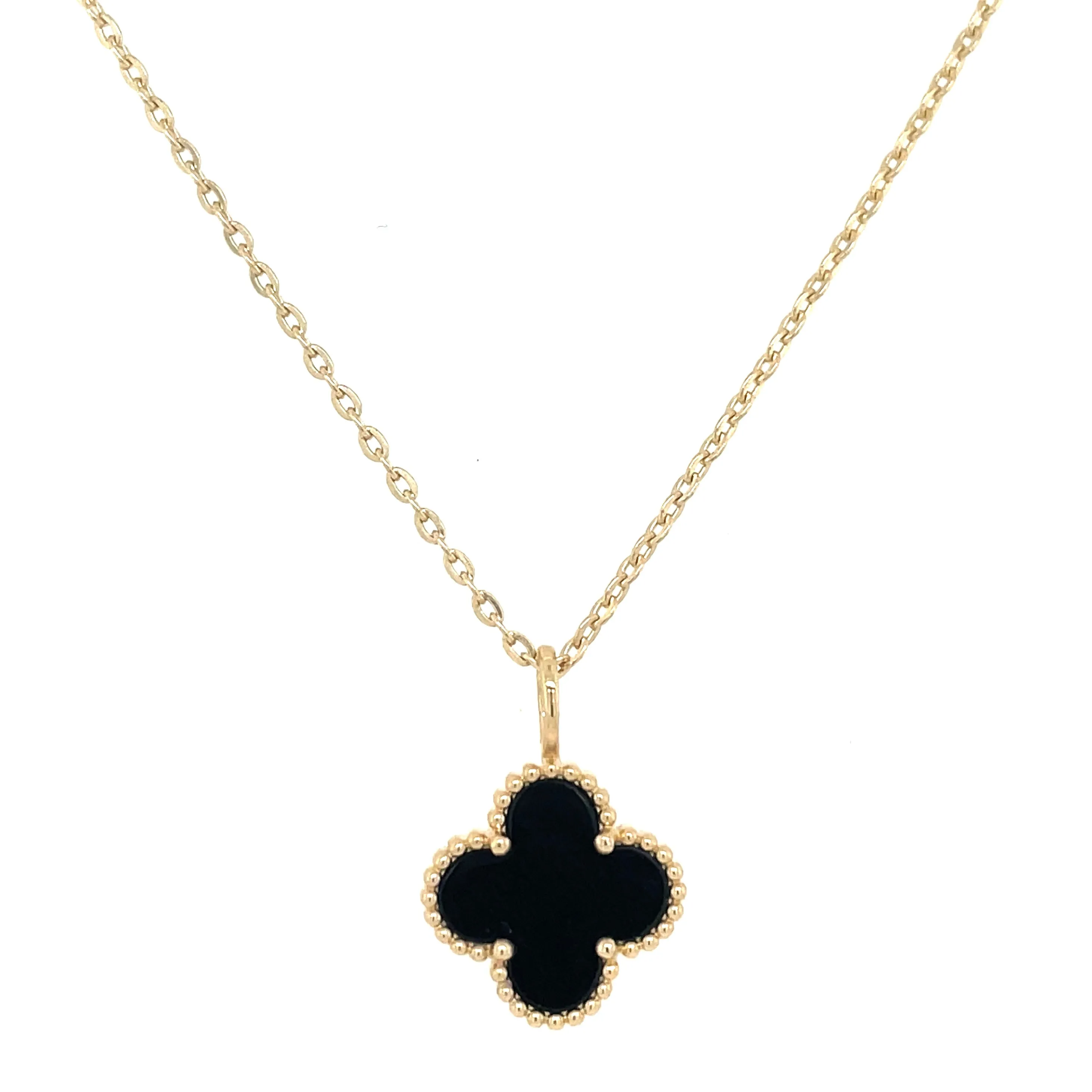 9ct Yellow Gold Black Onyx Clover Pendant