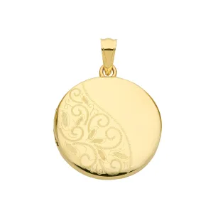 9ct Yellow Gold Round Locket - Half Engraved