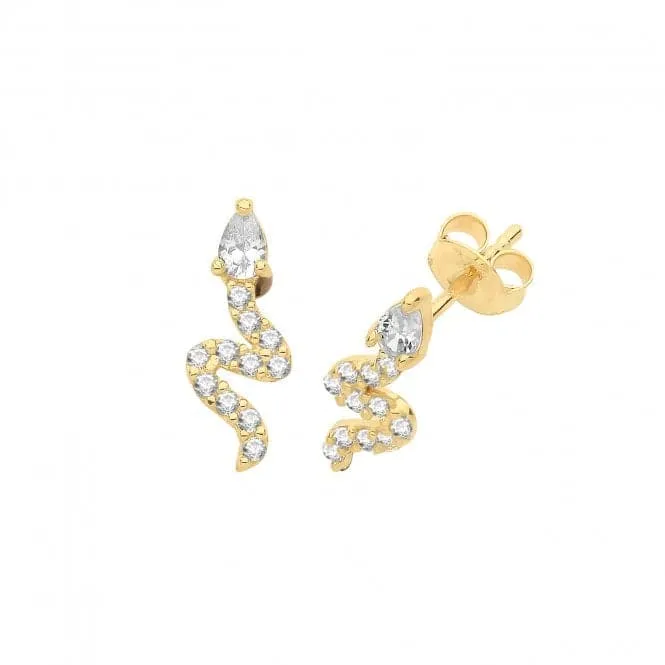 9CT Yellow Gold Snake Stud Earrings with Zirconia Details ES1609