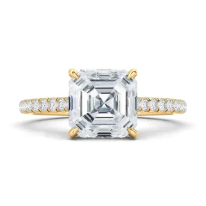 Asscher Cut Diamond Ring With Pave Diamonds