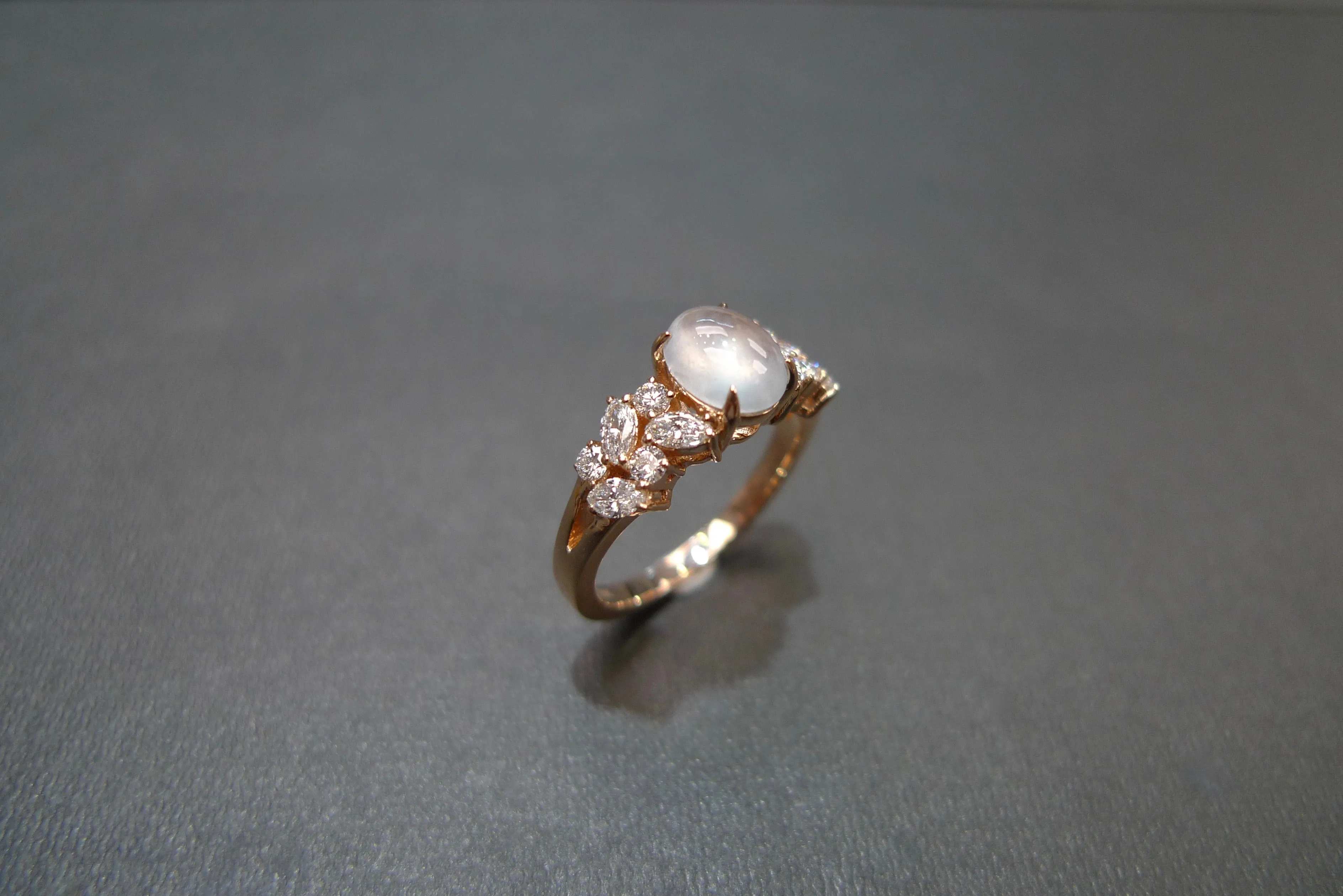 Certified Icy White Jade and Diamond Ring in Rose Gold