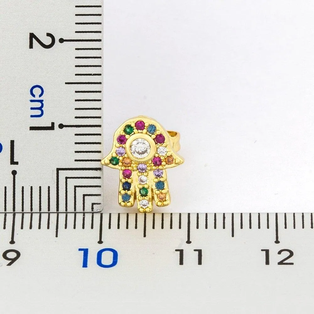 Colorful Zircon Adorned Hamsa Hand Stud Earrings