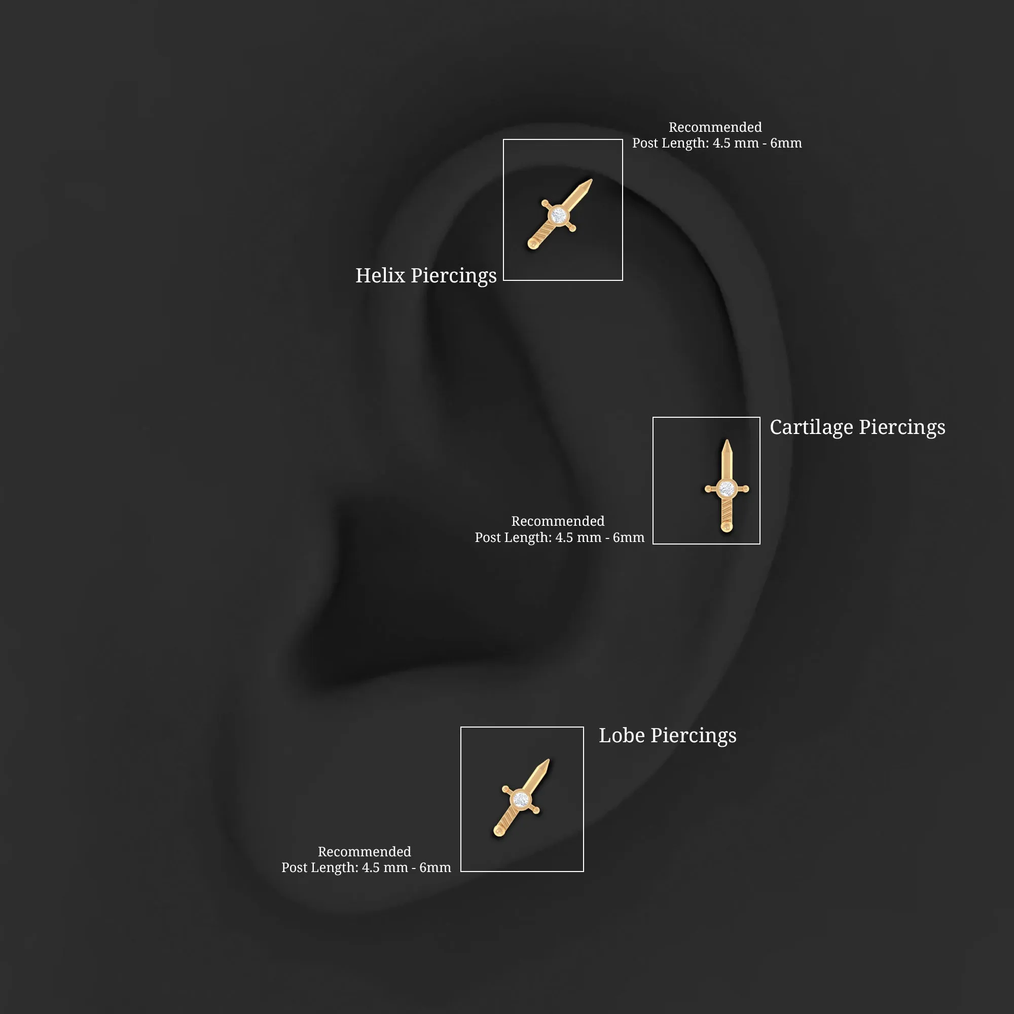 Dainty Diamond Sword Earring for Cartilage Piercing