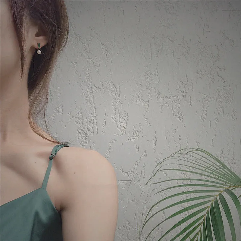 Delicate Green Emerald Inspired Pearl Stud Earrings