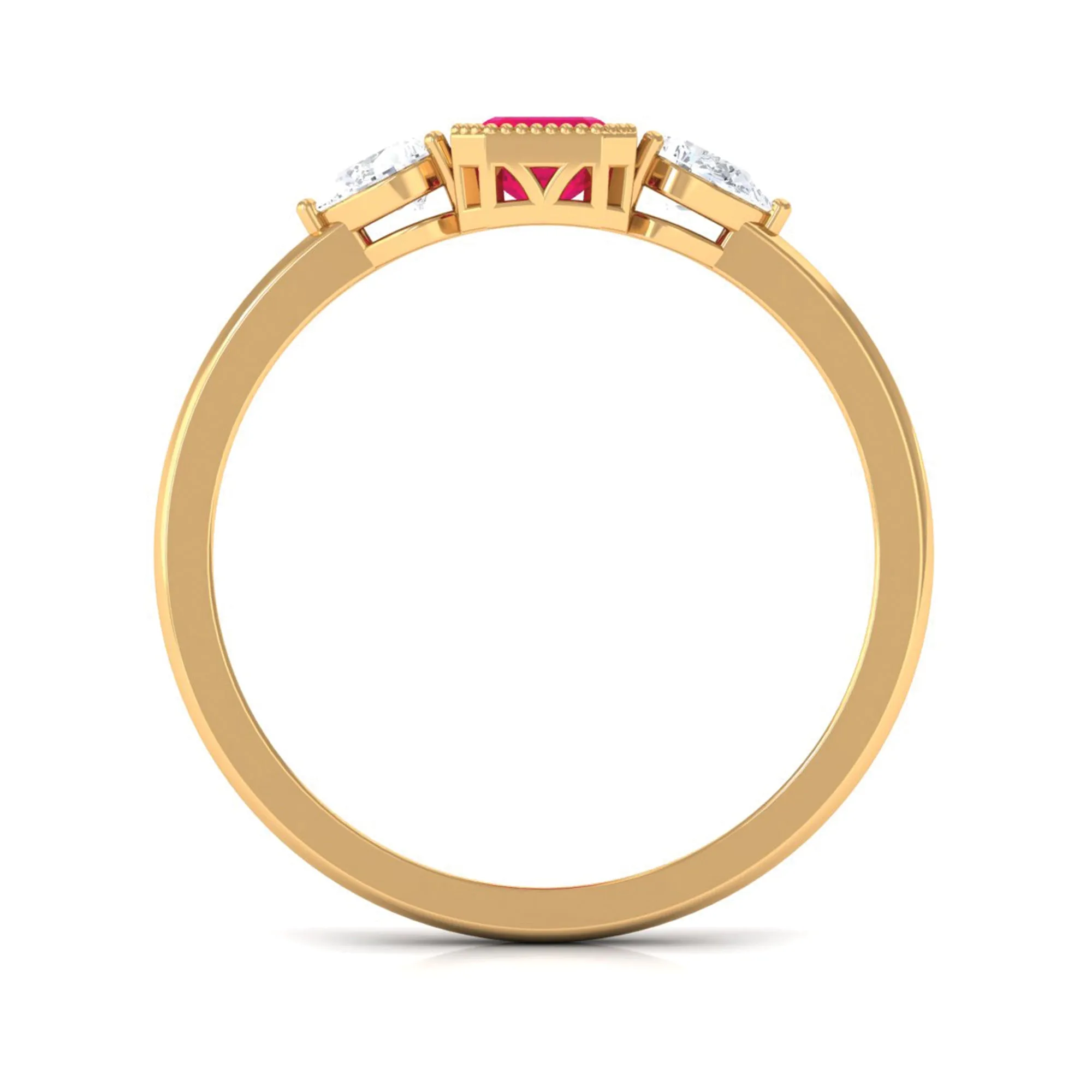 Emerald Cut Ruby Solitaire Ring with Diamond