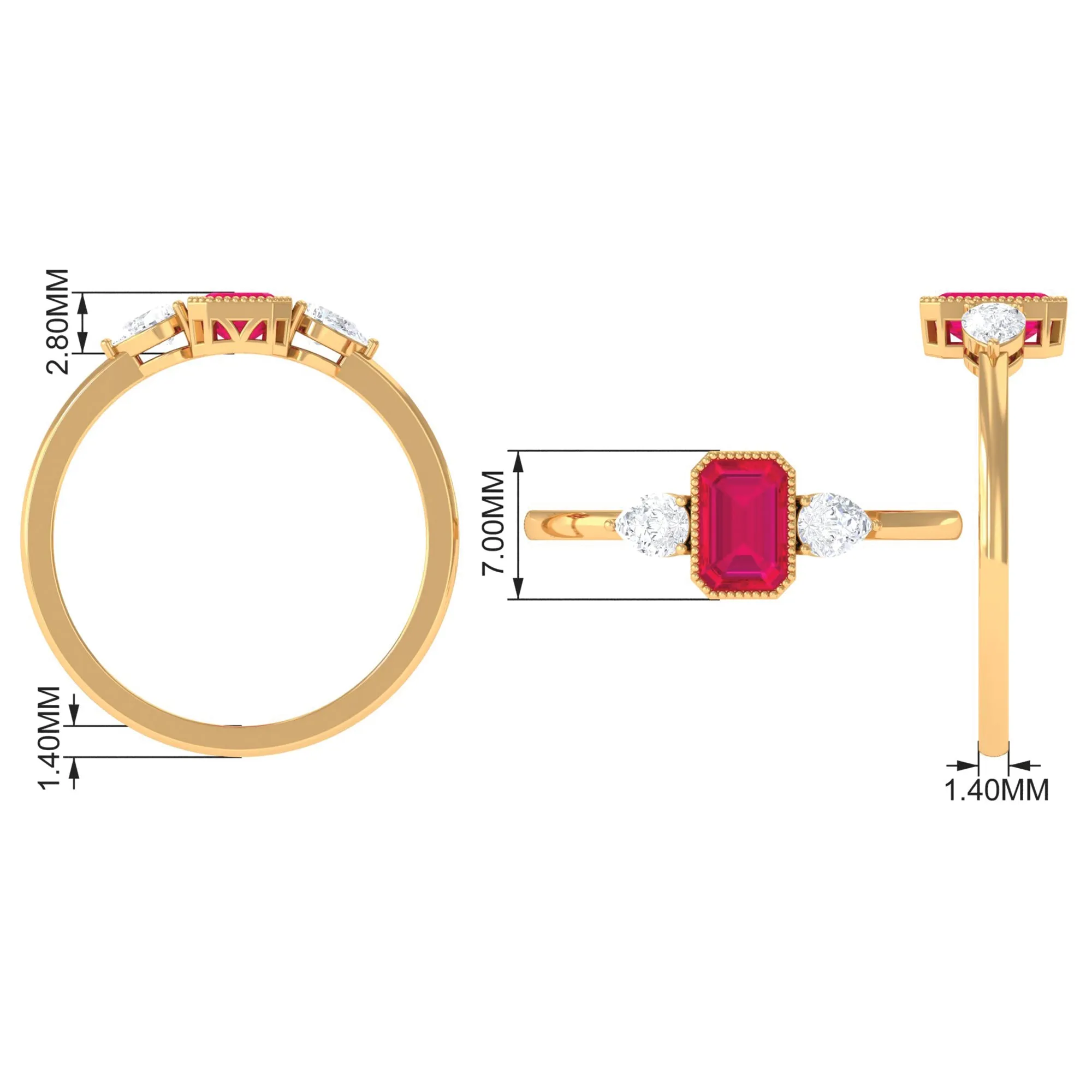 Emerald Cut Ruby Solitaire Ring with Diamond