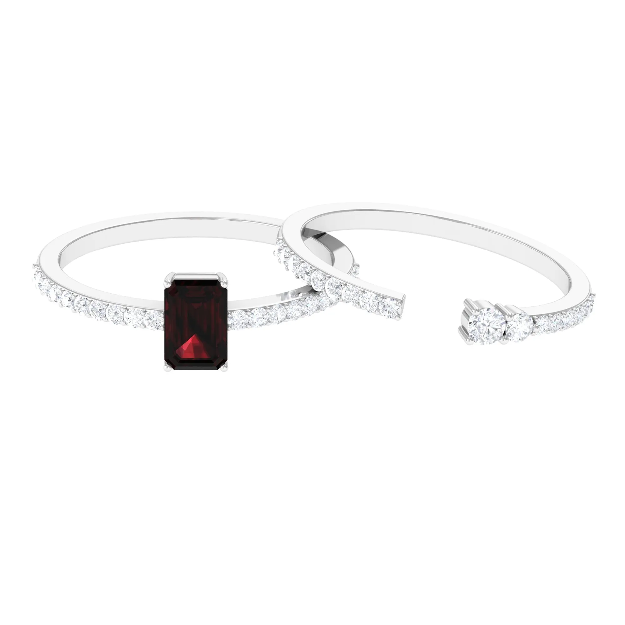 Garnet and Diamond Stackable Ring Set