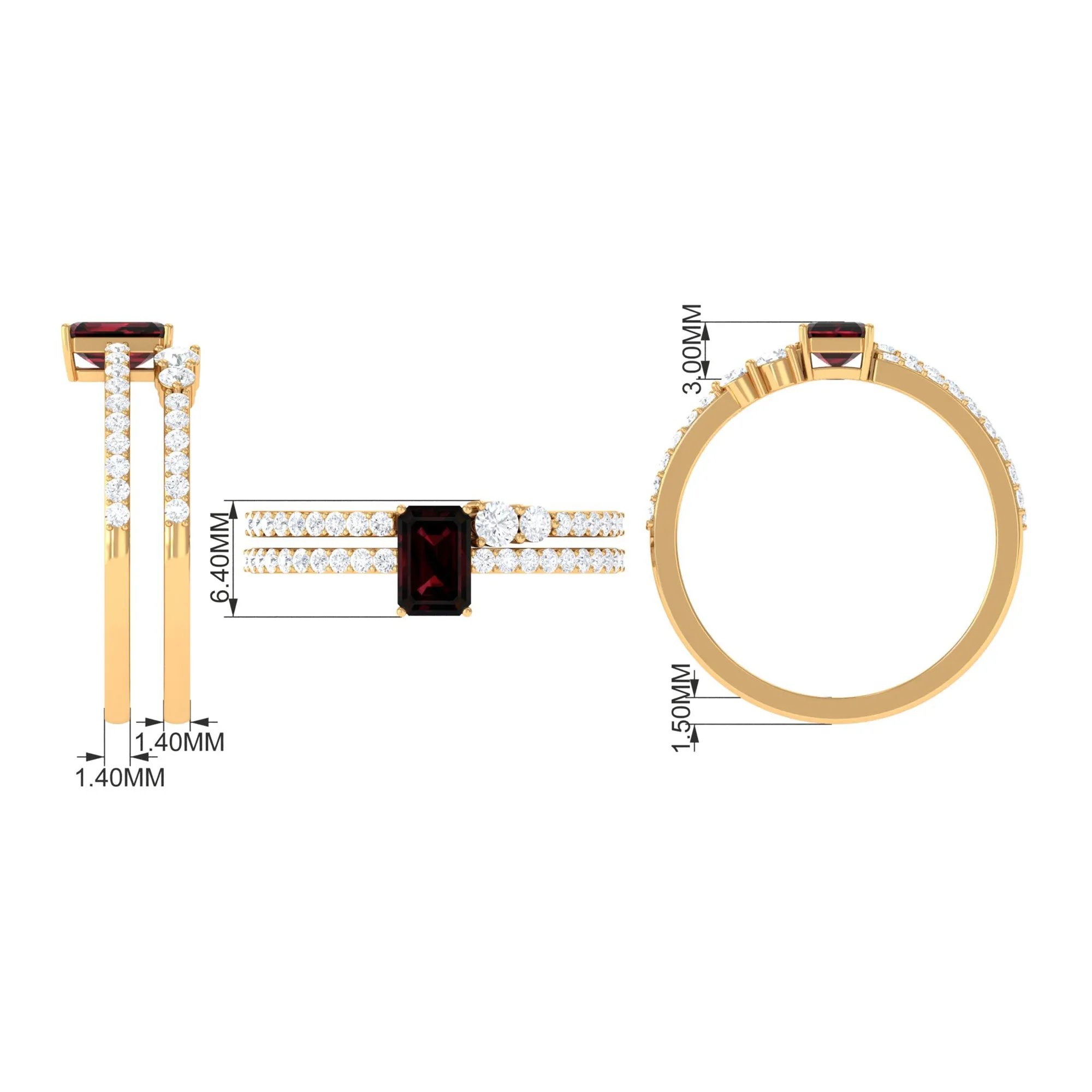 Garnet and Diamond Stackable Ring Set