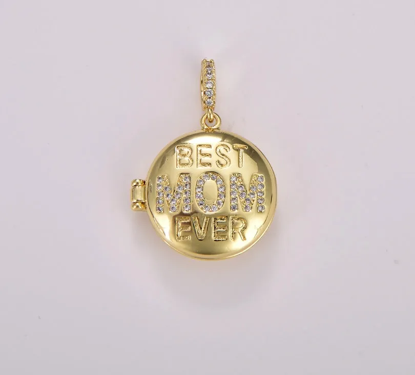 Gold Filled Best Mom Ever Open Locket Charm