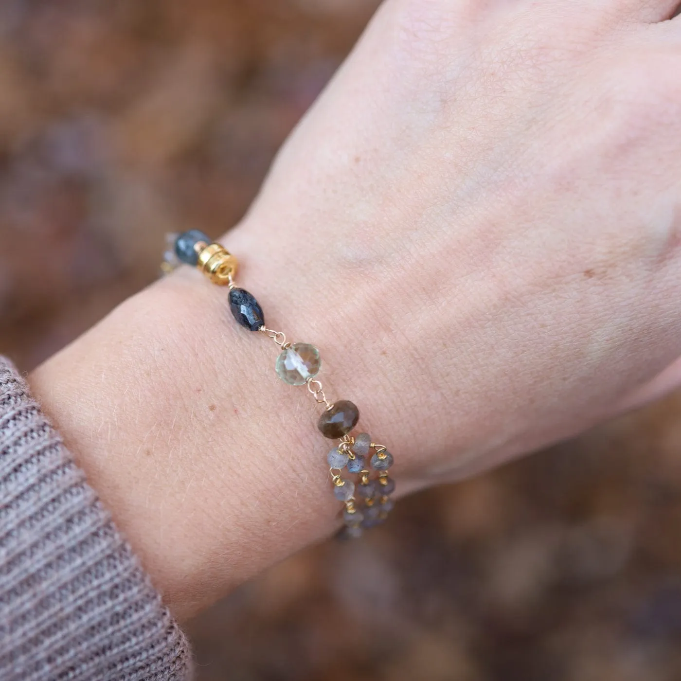 Hand Tied 3 Strand Labradorite Bracelet