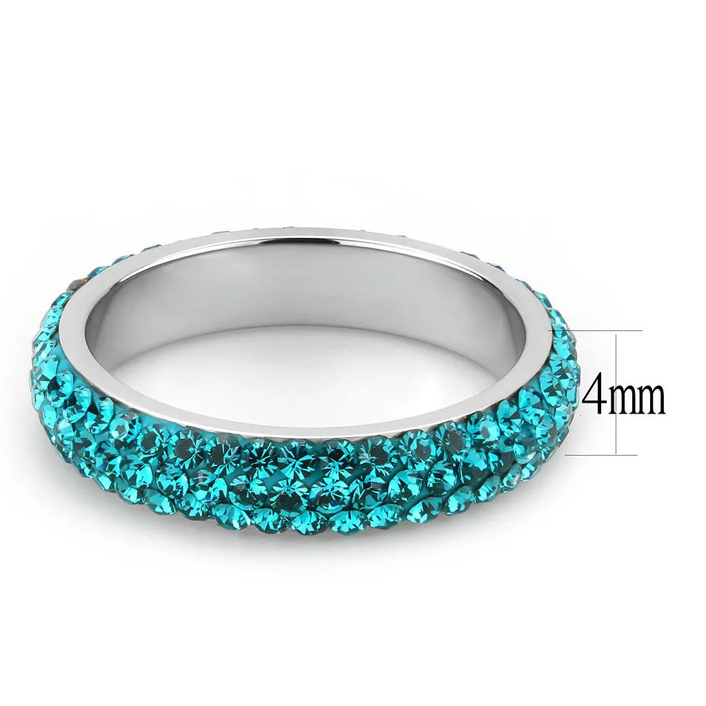 High polished (no plating) Stainless Steel Ring with Top Grade Crystal in Blue Zircon for Women Style TK3538