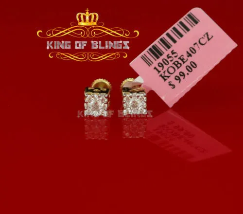 King of Bling's Hip Hop 925 Yellow Silver 0.6ct Cubic Zirconia Women's & Men's Square Earrings