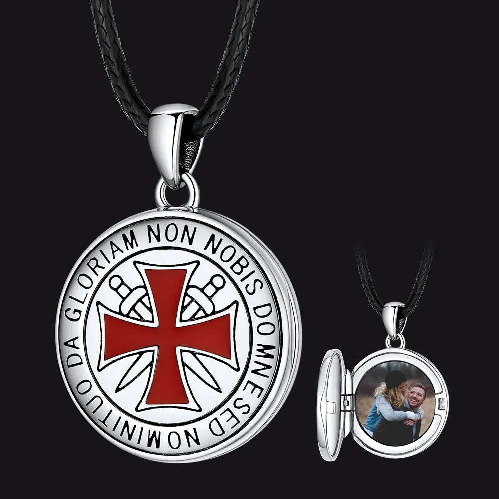 Knights Templar Cross Photo Locket Necklace with Picture