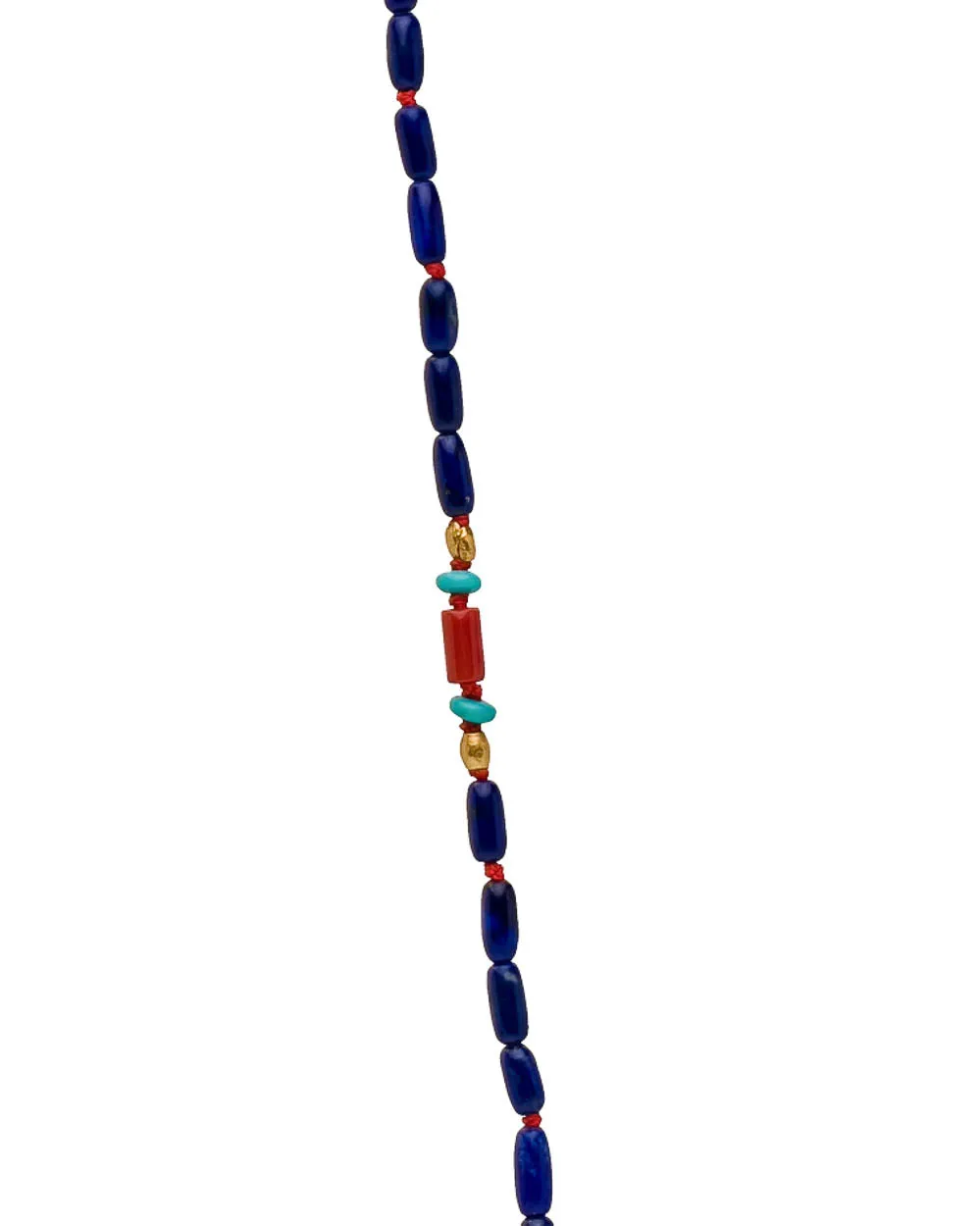Lapis Coral and Turquoise Tube Bead Long Necklace