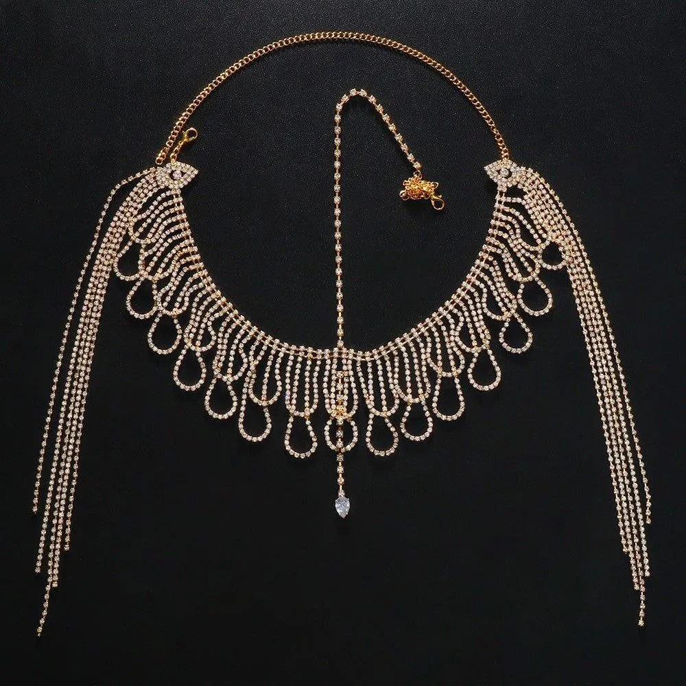 MAC155 Fashionable Rhinestone Ttassel Headwear Multi-layered Zircon Hair Chain