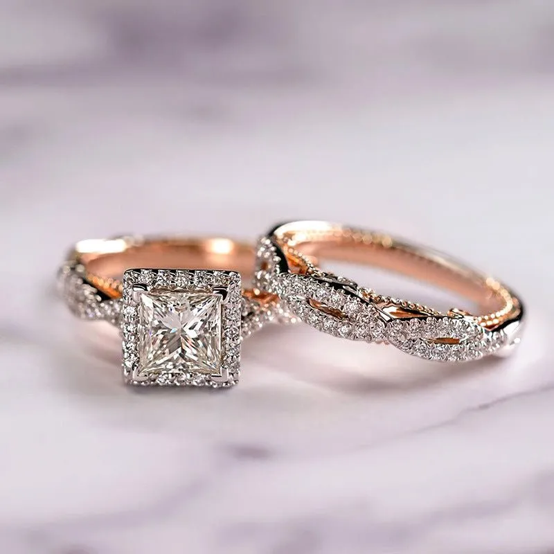 MAC175 Rose Gold Sparkling Zircon Luxury Engagement Ring