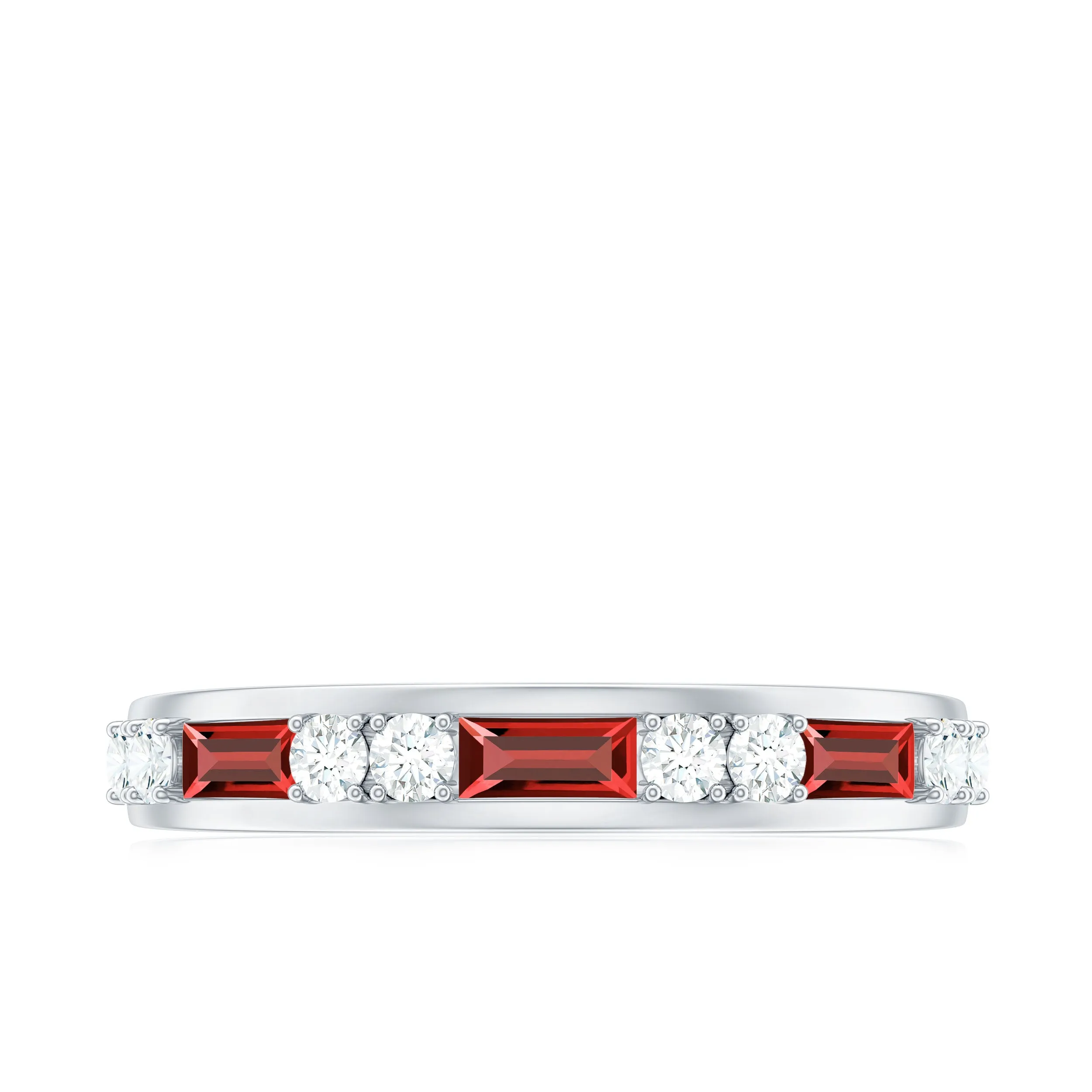Minimal Created Ruby and Diamond Half Eternity Band Ring