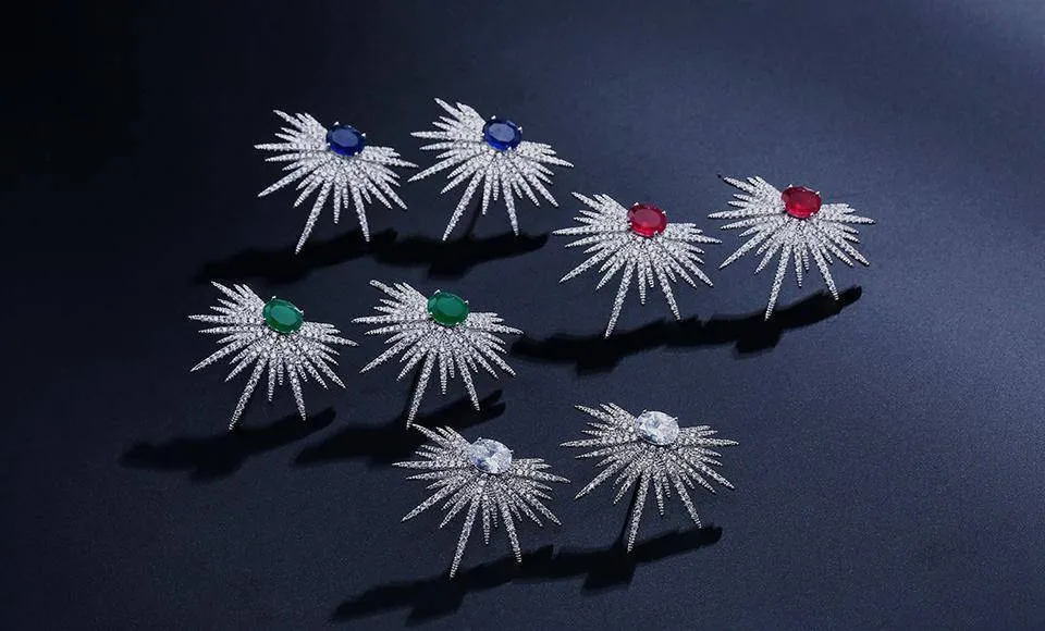 Pave Zirconia Crystal Spike Shape Stud Earrings Fashion Dragonfly Earrings for Women Wedding Party Gift Jewelry FSEP628