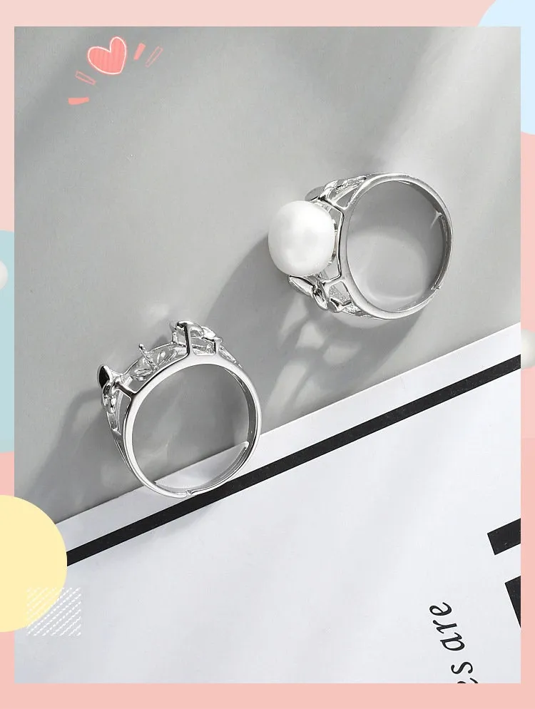Ring Blank Pearl Setting 10mm 925 Solid Sterling Silver Bezel Flower Cup Adjustable For One Bead DIY Jewelry Finding Wholesale 1pc