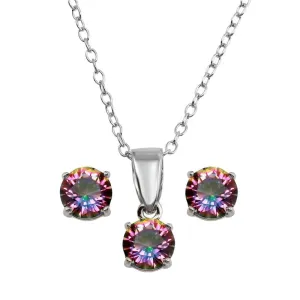 Silver 925 Rhodium Plated Synthetic Mystic Topaz Set