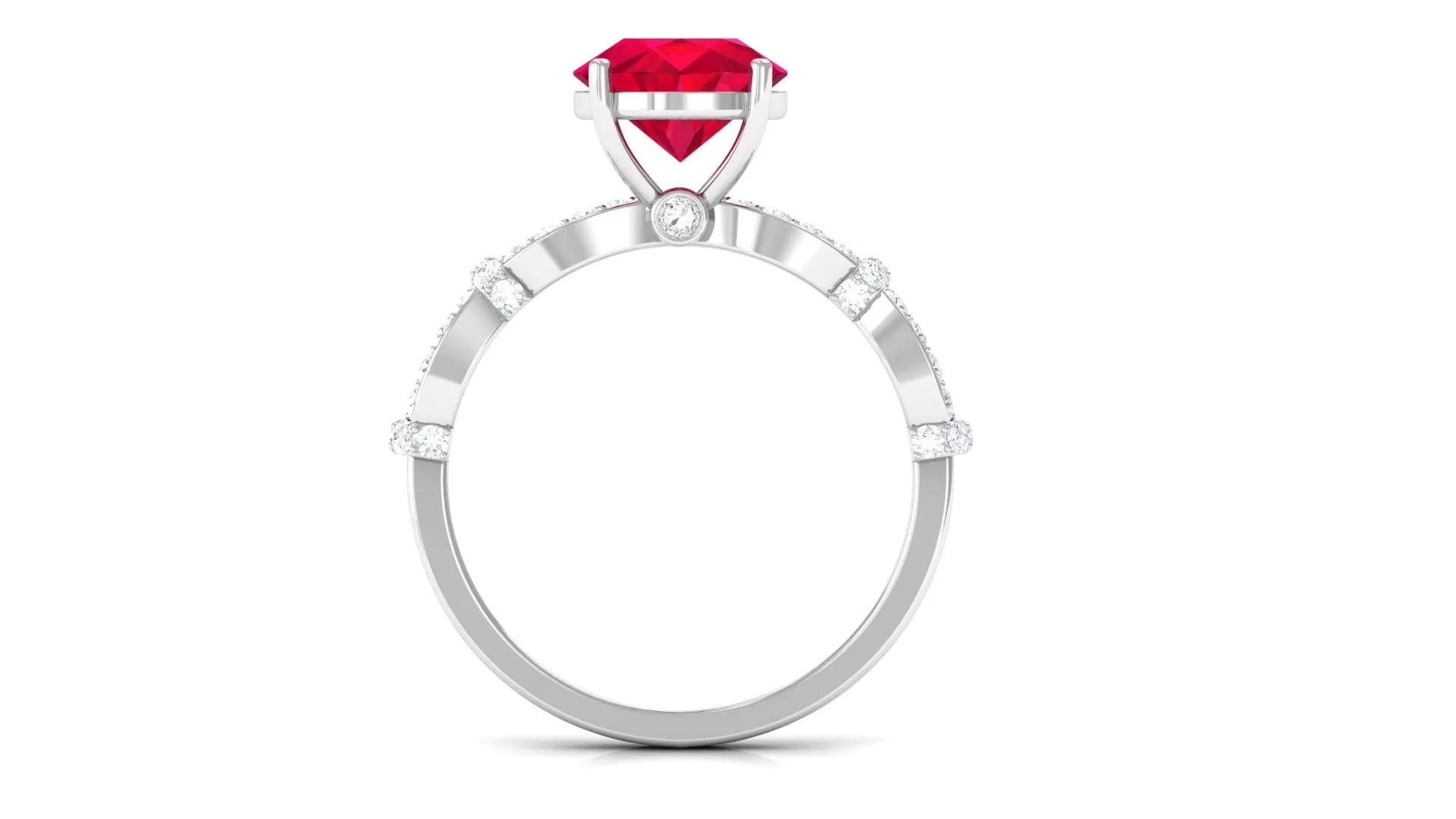 Solitaire Created Ruby and Diamond Crisscross Engagement Ring