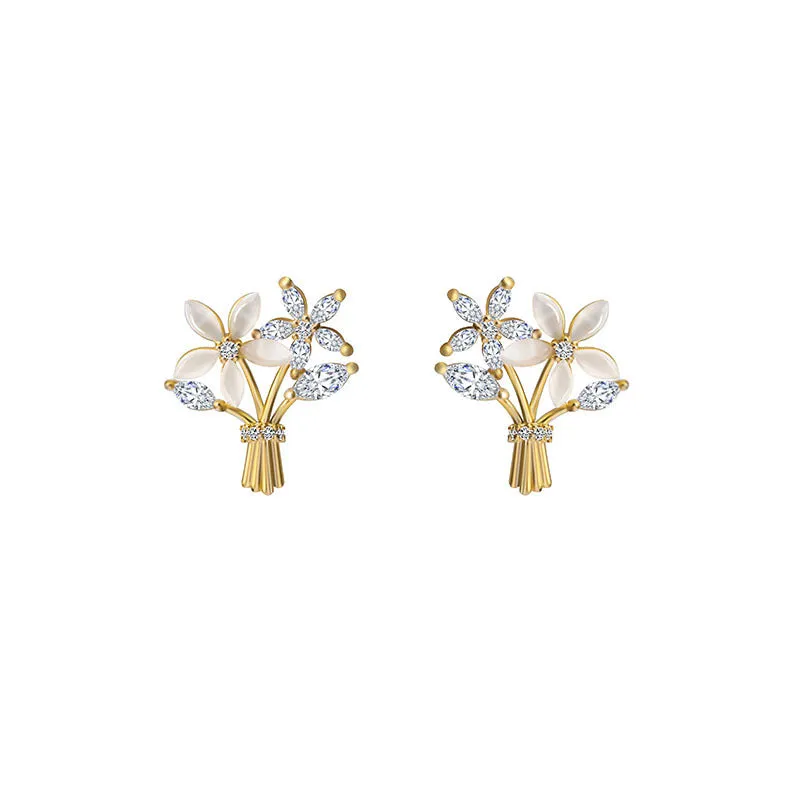 Sterling Silver Needle Niche Hollow Flowers Female Earrings