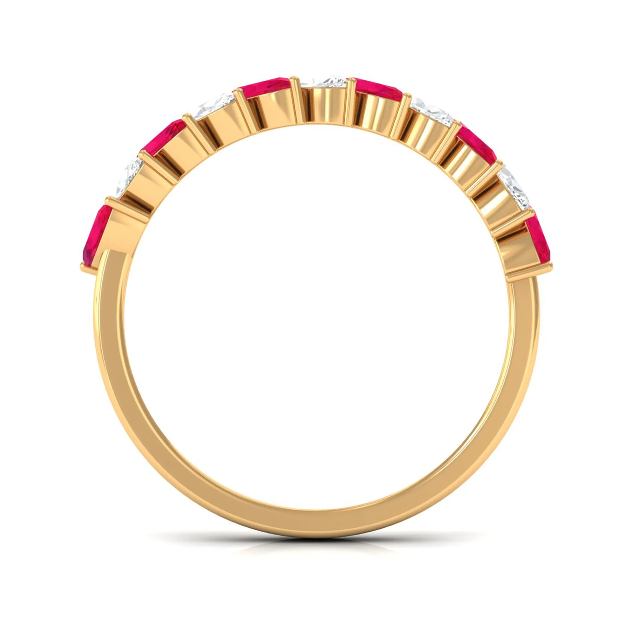 Tilted Half Eternity Ring with Marquise Shape Ruby and Diamond