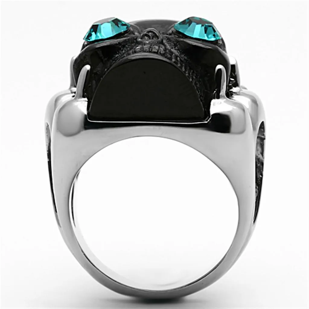 Two-Tone IP Black Stainless Steel Ring with Top Grade Crystal in Blue Zircon for Women Style TK1118