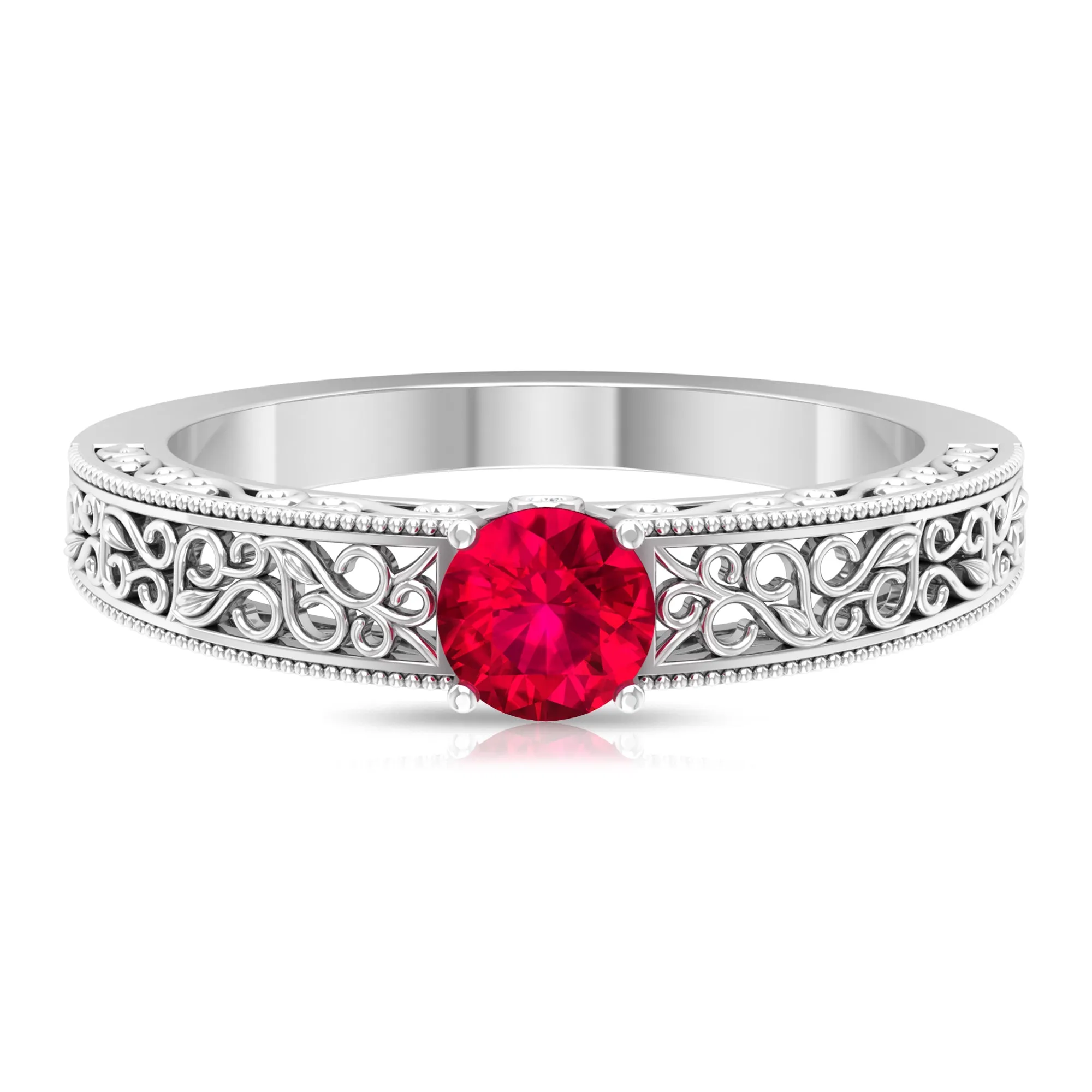 Vintage Ruby Solitaire Engagement Ring with Surprise Diamond